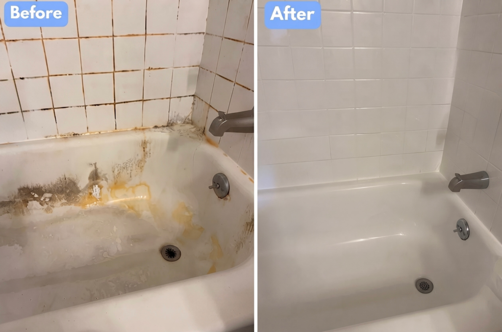 Bath deep clean before and after, home cleaning services Cambridge